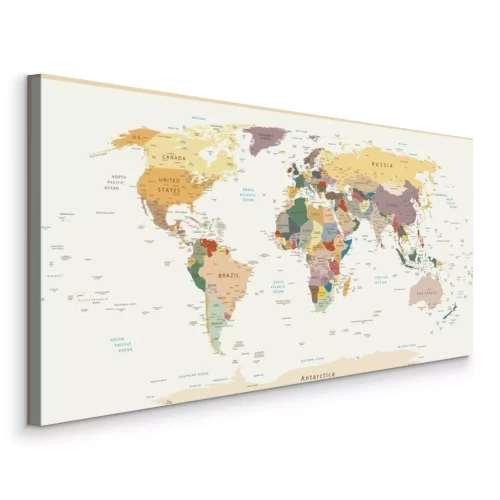 Tableau  Carte du monde politique aux couleurs rétro avec noms de pays