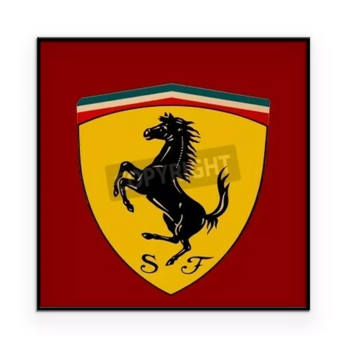 Poster  Logo Ferrari représentant un cheval noir sur fond jaune