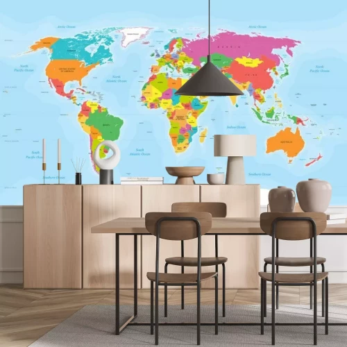 Papier peint  Carte politique colorée avec des plans d'eau