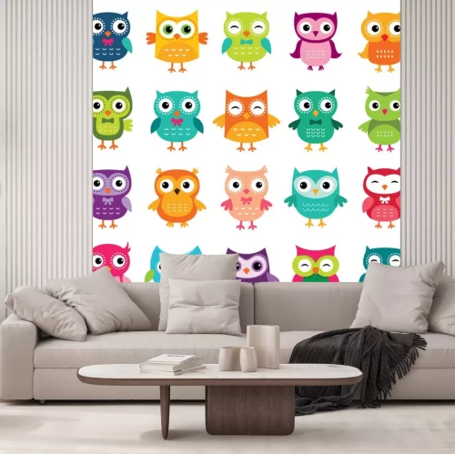 Sticker  Hiboux colorés de dessin animé