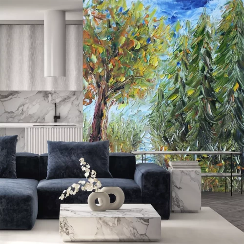 Sticker  Chemin à travers la forêt, peinture à l'huile