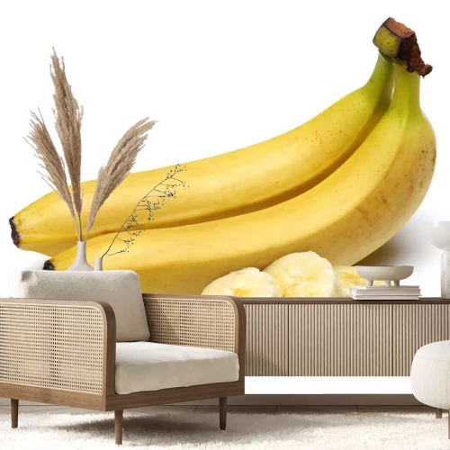 Sticker  Bananes entières et tranchées sur fond blanc