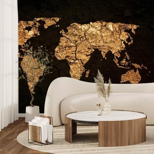 Papier peint  Carte du monde dorée sur fond noir