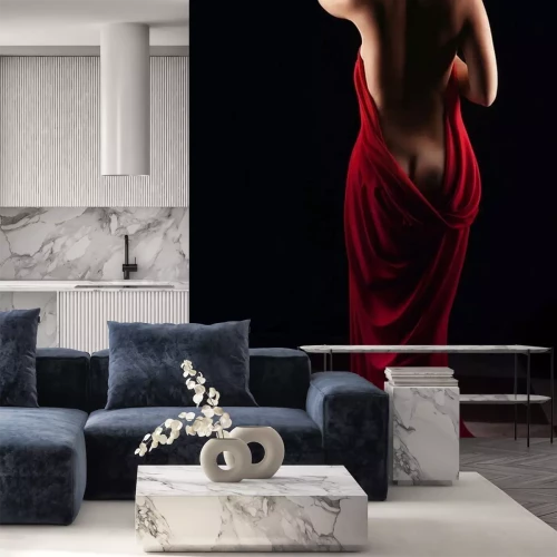 Papier peint  Femme en robe rouge dos nu
