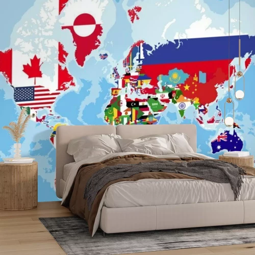 Papier peint  Carte politique du monde et drapeaux nationaux