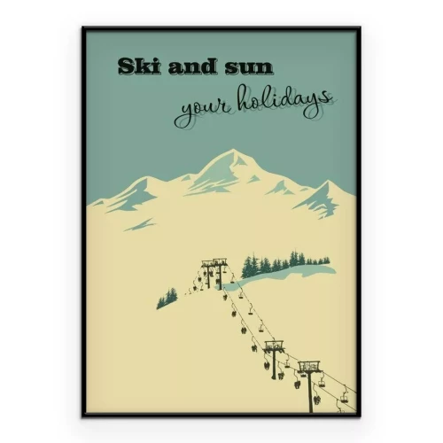 Poster  Illustration d'une pente enneigée avec un téléski