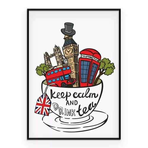 Poster  Une composition amusante avec des symboles britanniques et une tasse