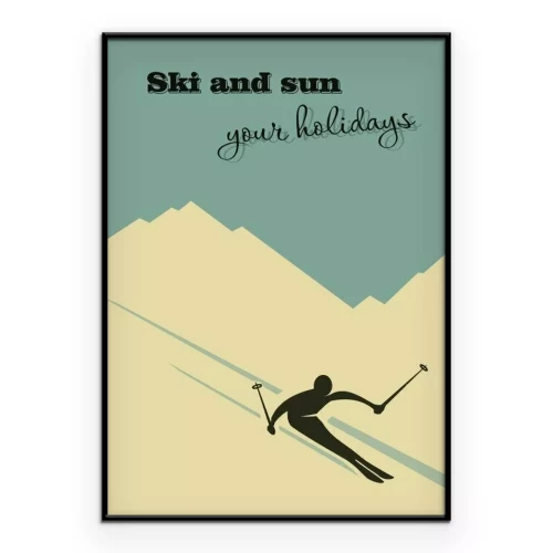 Poster  Un skieur sur une piste, représenté dans un style d'affiche rétro.