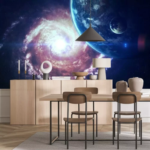 Papier peint  Espace avec une galaxie spirale et des planètes