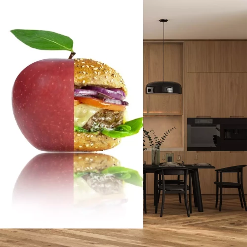 Sticker  La moitié d'une pomme et la moitié d'un hamburger