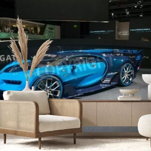 Papier peint  Une Bugatti bleue exposée