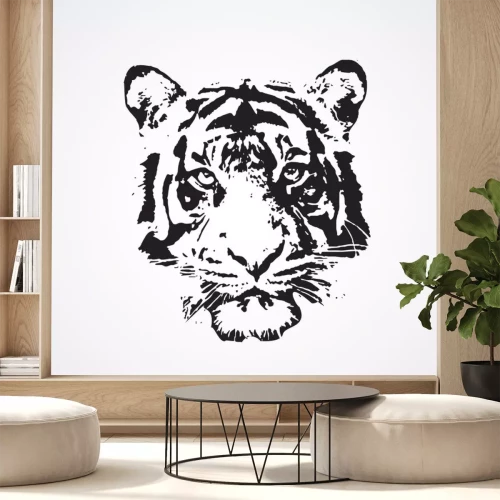 Sticker  Tête de tigre portrait noir et blanc