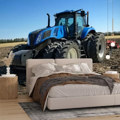 Papier peint  Tracteur bleu avec charrue