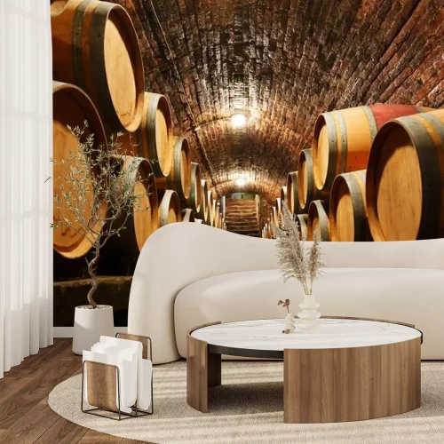 Papier peint  Fûts de chêne dans une cave voûtée en briques