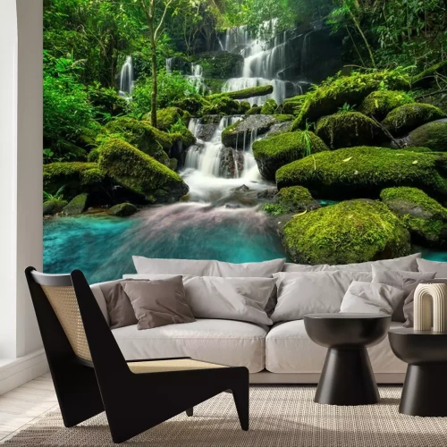 Papier peint  Beau, chute eau, vert, forêt, jungle