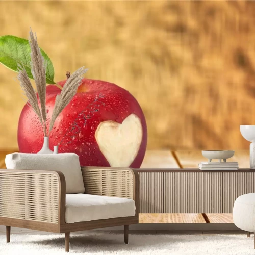 Sticker  Pomme rouge sur une table en bois