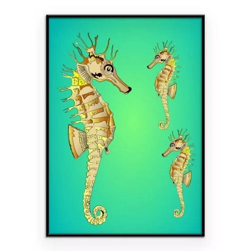 Poster  Illustration d'hippocampes dans l'océan