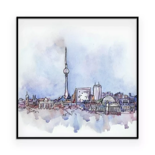 Poster  Vue, berlin, aquarelle, européen, union, pays, isolé, blanc, fond