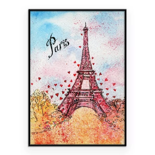 Poster  Carte postale ancienne. Illustration d'aquarelle. Paris, France, Tour Eiffel