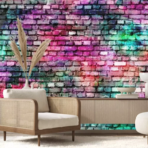 Papier peint  Mur de briques colorées