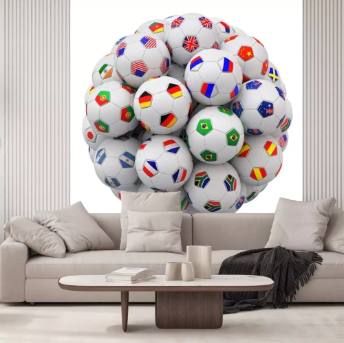 Sticker  Football, football, balles, nations, équipes, drapeaux, isolé, blanc, fond