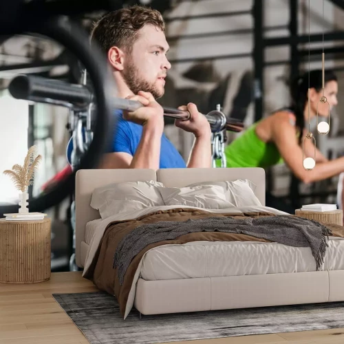 Sticker  Mann im Fitnessstudio bei Fonctionnel Fitness Sport avec Hantel und Kette