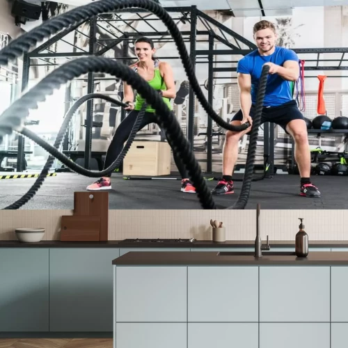 Sticker  Femme et homme s'entraînant à la salle de sport avec une corde