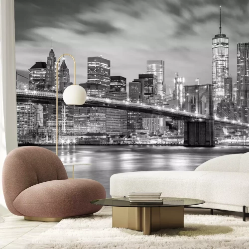 Papier peint  Manhattan et pont de Brooklyn noir et blanc, New York