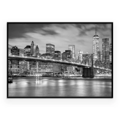 Poster  Manhattan et pont de Brooklyn noir et blanc, New York