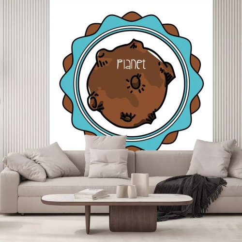 Sticker  Une planète avec des cratères dans un bord ondulé