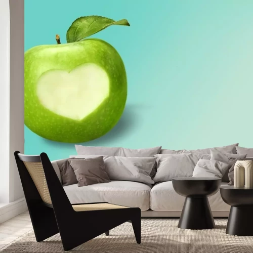 Sticker  Pomme verte avec un coeur découpé