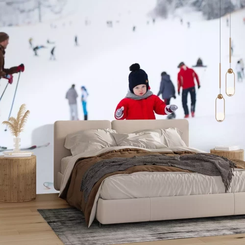 Sticker  Le gamin en salopette rouge et une planche à roulettes