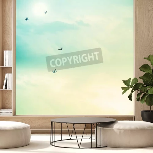 Papier peint  Papillons sur un ciel pastel