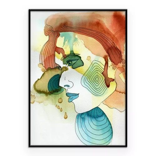 Poster  Portrait abstrait à l'aquarelle d'une femme