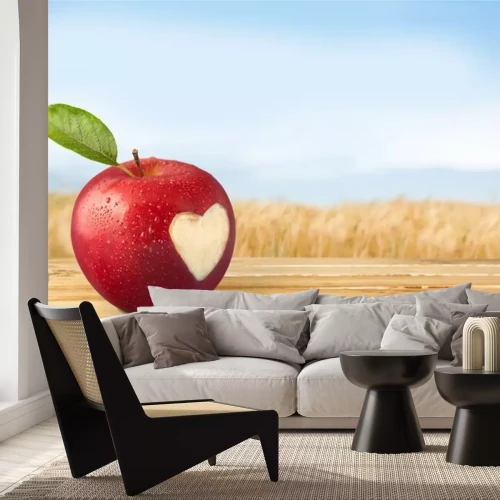 Sticker  Pomme rouge avec un coeur découpé