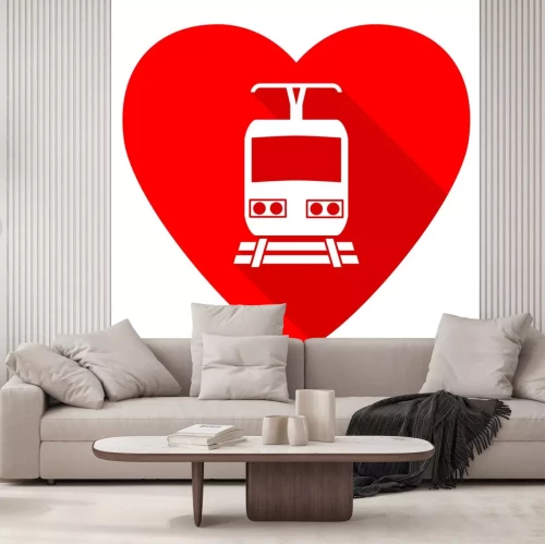 Sticker  Train coeur rouge valentine icone plat