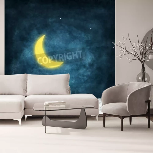 Papier peint  Lune et deux étoiles dessinées