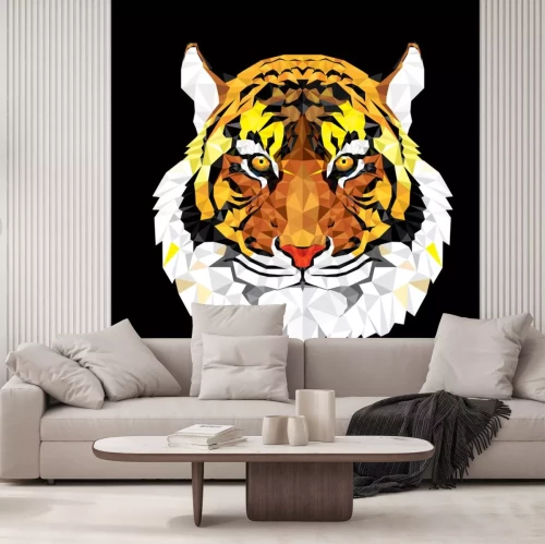 Sticker  Tête de tigre motifs géométriques fond noir