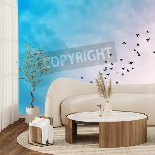 Papier peint  Oiseaux et ciel pastel