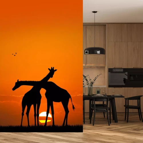 Sticker  Girafe couple au coucher du soleil