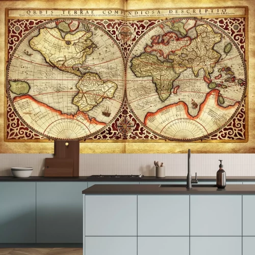 Papier peint  Ancienne carte du monde avec vue divisée