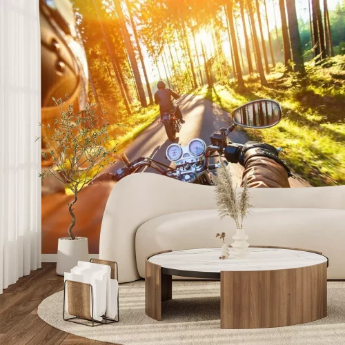 Papier peint  Motards traversant la forêt