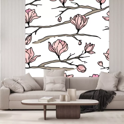 Sticker  Illustration minimaliste avec des magnolias