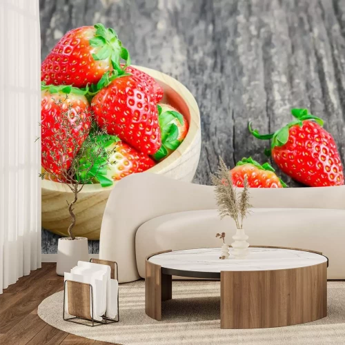 Sticker  Rouge, fraises, brun, bois, bol