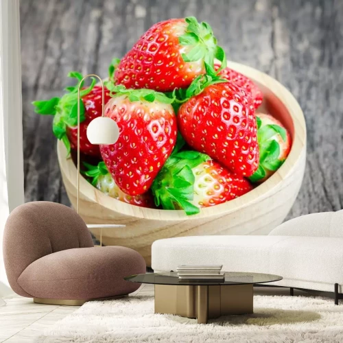 Sticker  Rouge, fraises, brun, bois, bol