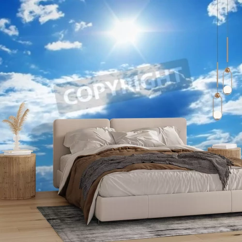 Papier peint  Paysage ensoleillé avec des nuages