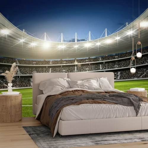 Papier peint  Un stade de football moderne la nuit vu depuis le terrain