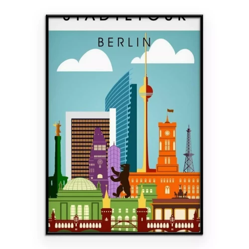 Poster  Monuments berlinois colorés, dignes d'une carte postale