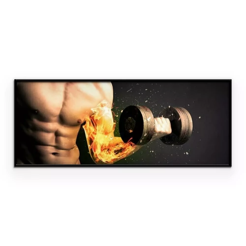 Poster  Bodybuilder avec un haltère sur fond noir