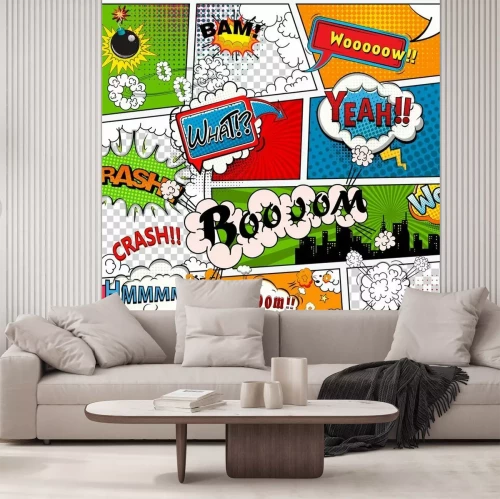 Papier peint  Cadres de bande dessinée colorés avec texte et nuages